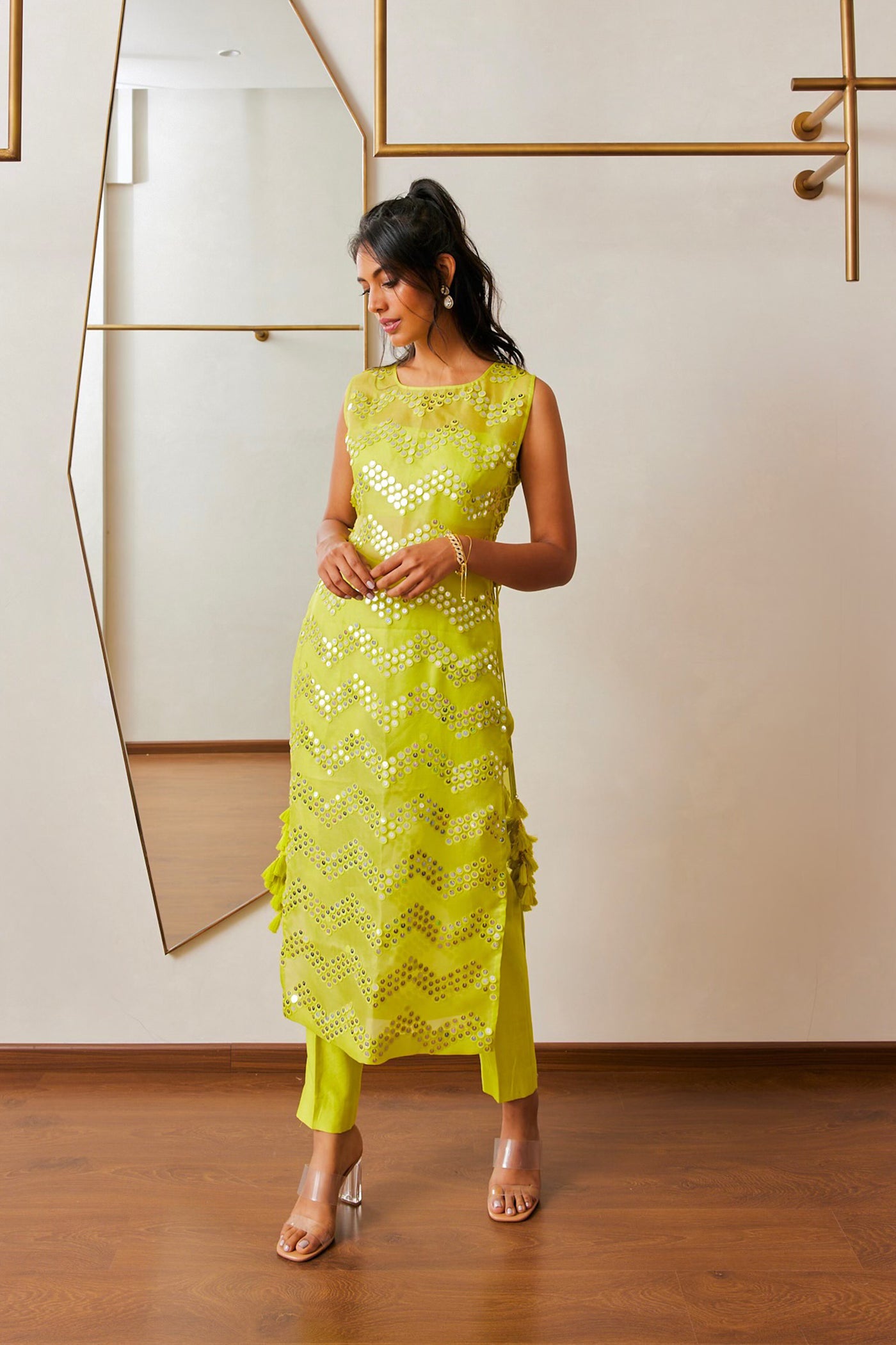 Maison Blu Lime Green Kurti And Pant Set indian designer wear online shopping melange singapore