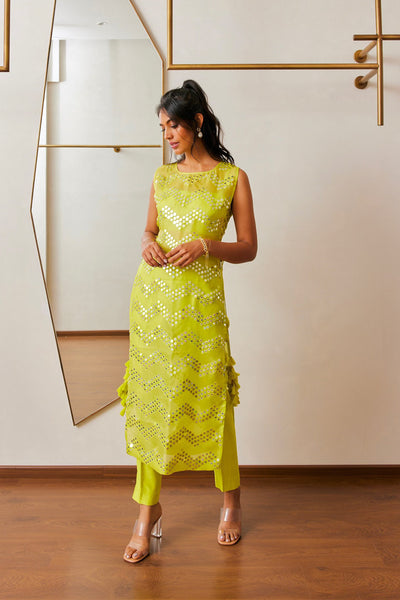 Maison Blu Lime Green Kurti And Pant Set indian designer wear online shopping melange singapore