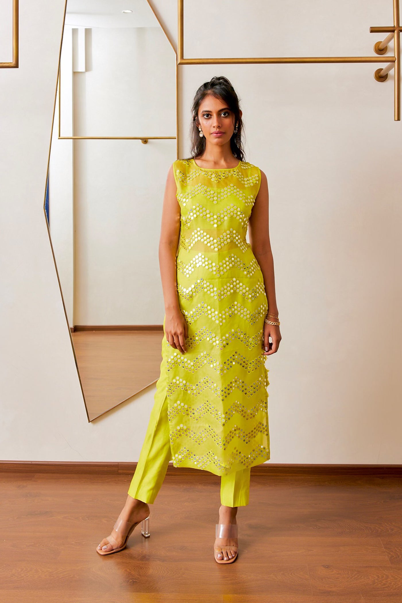 Maison Blu Lime Green Kurti And Pant Set indian designer wear online shopping melange singapore