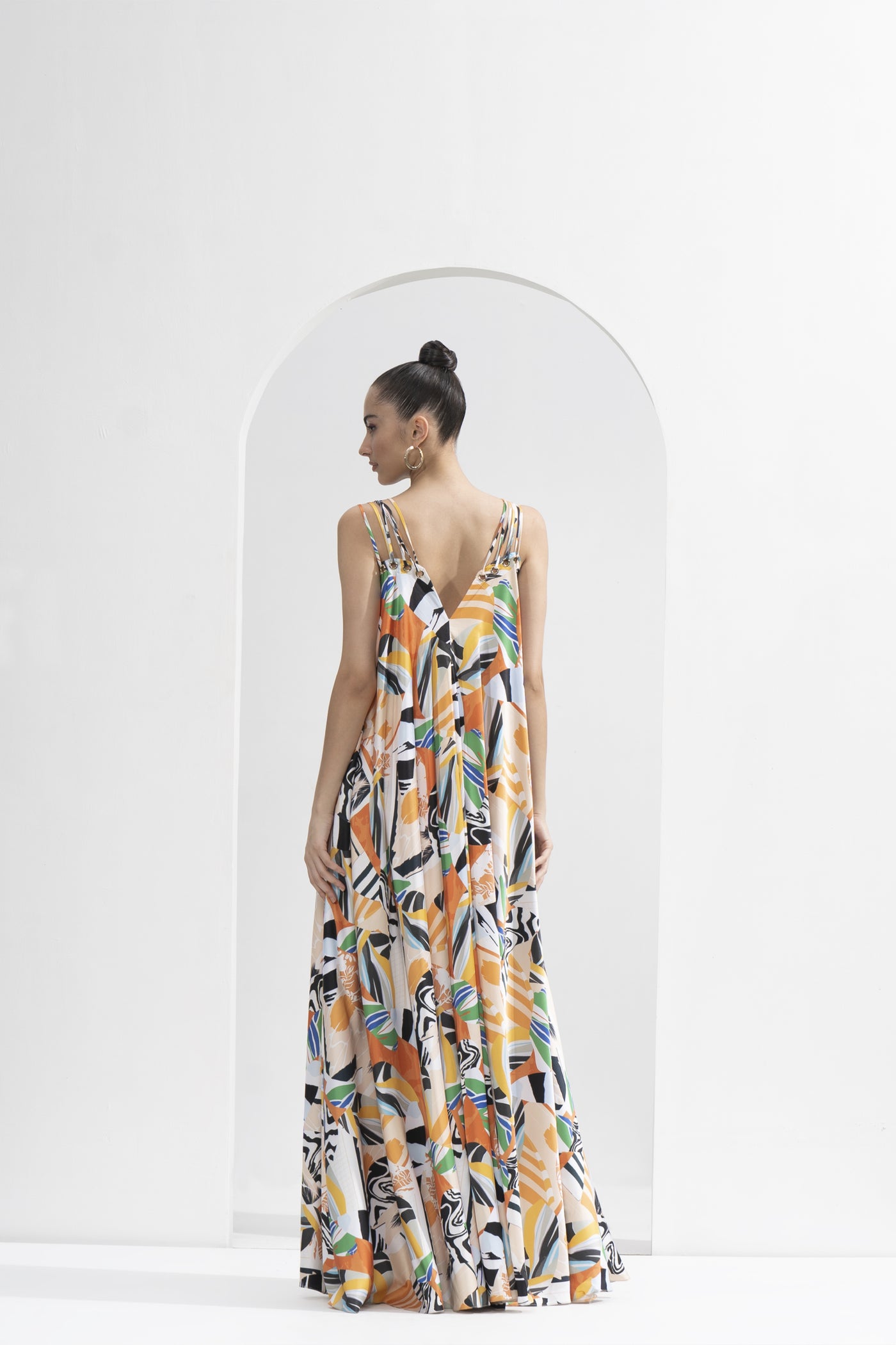 Mandira Wirk Abstract Printed Long Draped Dress indian designer wear online shopping melange singapore
