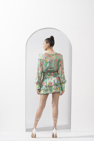 Mandira Wirk Abstract Printed Top And Skirt indian designer wear online shopping melange singapore