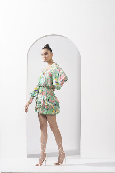 Mandira Wirk Abstract Printed Top And Skirt indian designer wear online shopping melange singapore