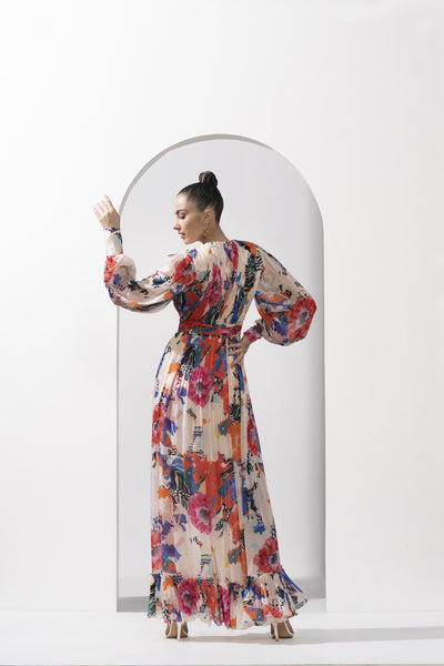 Mandira Wirk Abstract Red Garden Printed Dress indian designer wear online shopping melange singapore