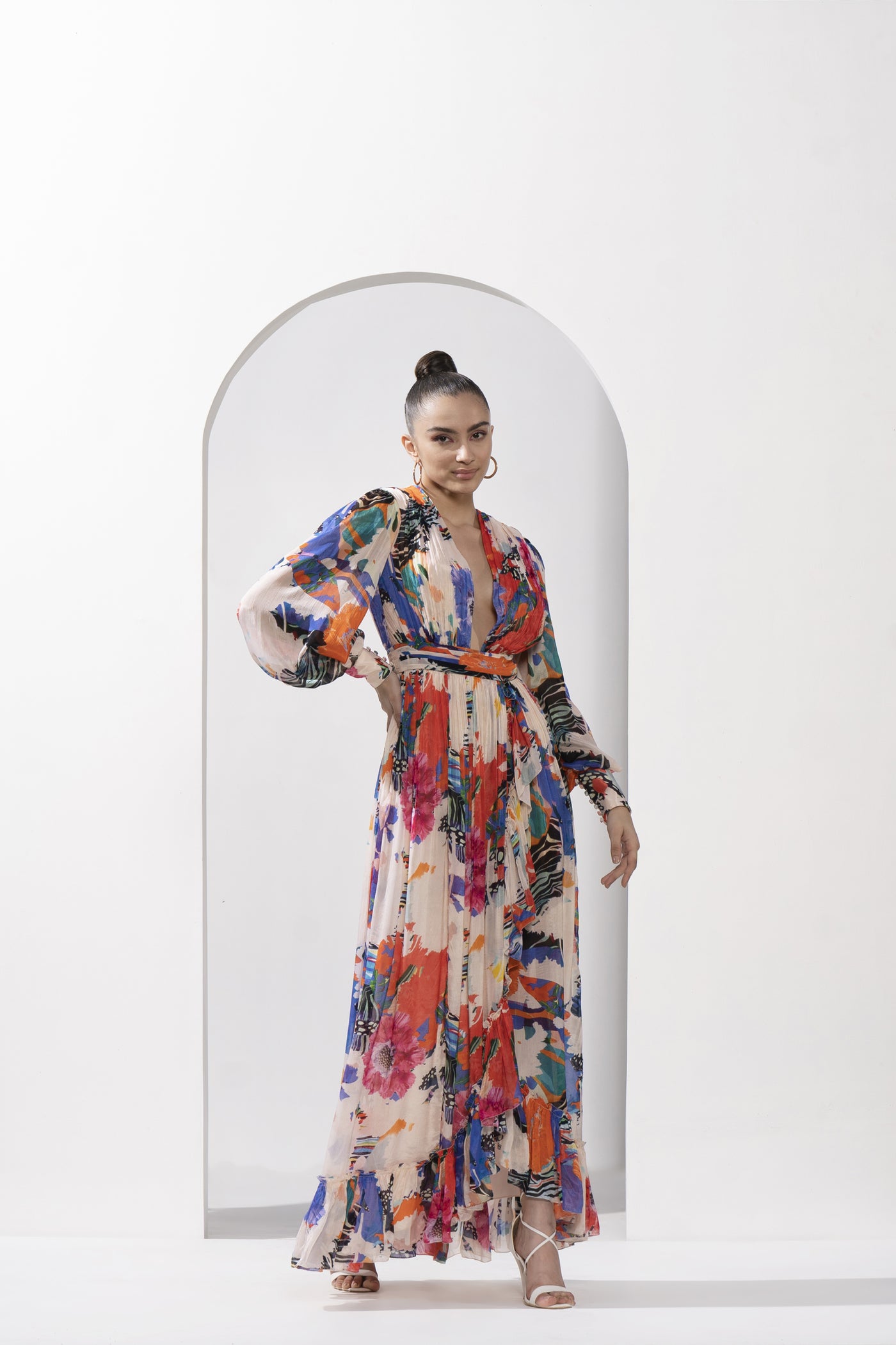 Mandira Wirk Abstract Red Garden Printed Dress indian designer wear online shopping melange singapore