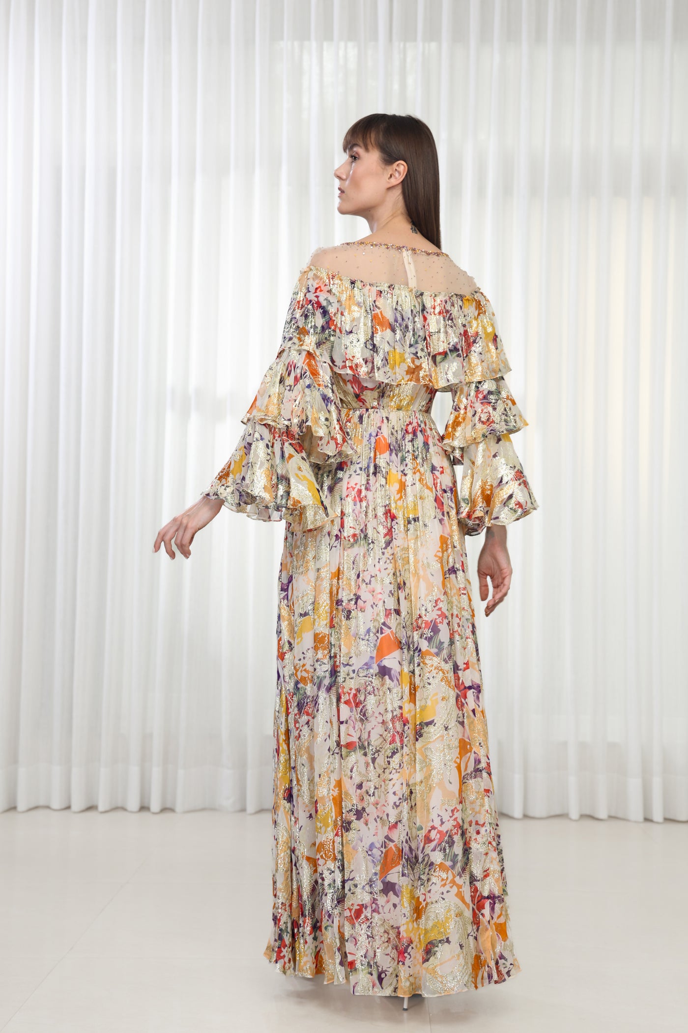 Mandira Wirk Autumn Leaves Printed Brasso Dress indian designer wear online shopping melange singapore