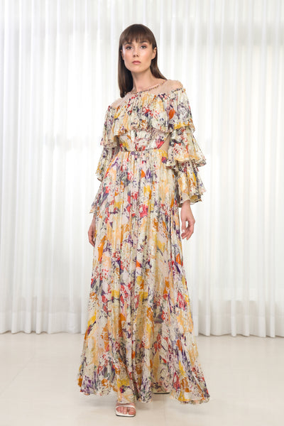 Mandira Wirk Autumn Leaves Printed Brasso Dress indian designer wear online shopping melange singapore