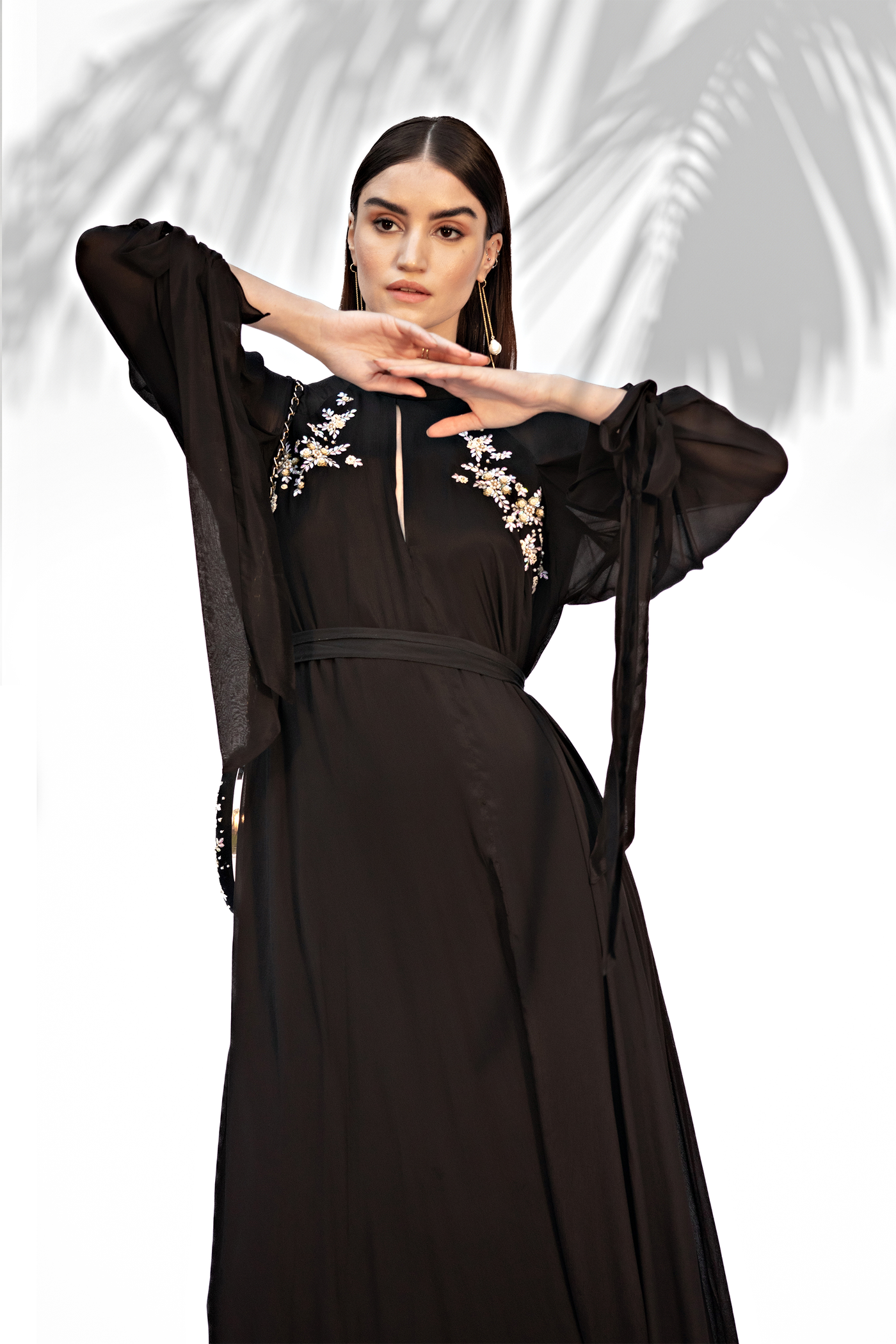 Mandira Wirk Black Embroidered Dress With Belt western indian designer wear online shopping melange singapore