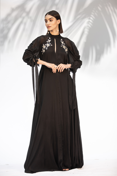 Mandira Wirk Black Embroidered Dress With Belt western indian designer wear online shopping melange singapore