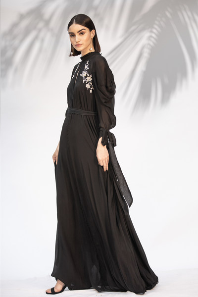 Mandira Wirk Black Embroidered Dress With Belt western indian designer wear online shopping melange singapore
