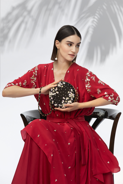 Mandira Wirk black Hand Embroidered Clutch fashion accessories online shopping melange singapore indian designer