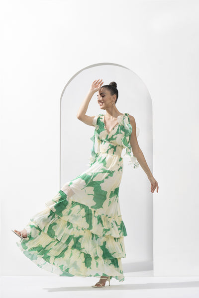Mandira Wirk Bling Texture Printed Tiered Dress indian designer wear online shopping melange singapore