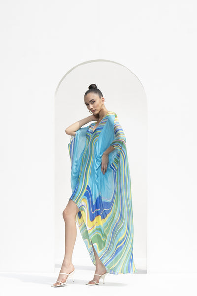 Blue Marble Placement Printed Kaftan