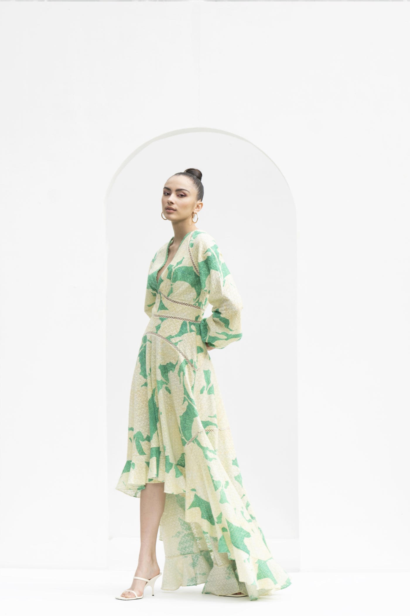 Mandira Wirk Chantley Printed High Low Dress indian designer wear online shopping melange singapore