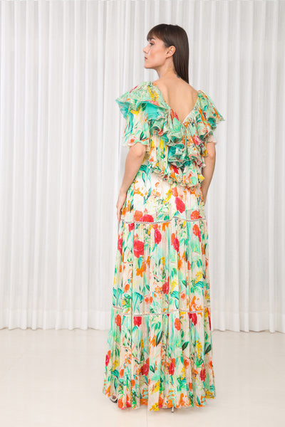 Mandira Wirk Dahlia Bouquet Printed Chiffon Dress indian designer wear online shopping melange singapore