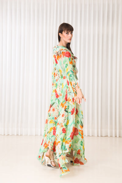 Mandira Wirk Dahlia Bouquet Printed High Low Dress indian designer wear online shopping melange singapore