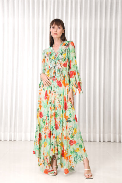 Mandira Wirk Dahlia Bouquet Printed High Low Dress indian designer wear online shopping melange singapore