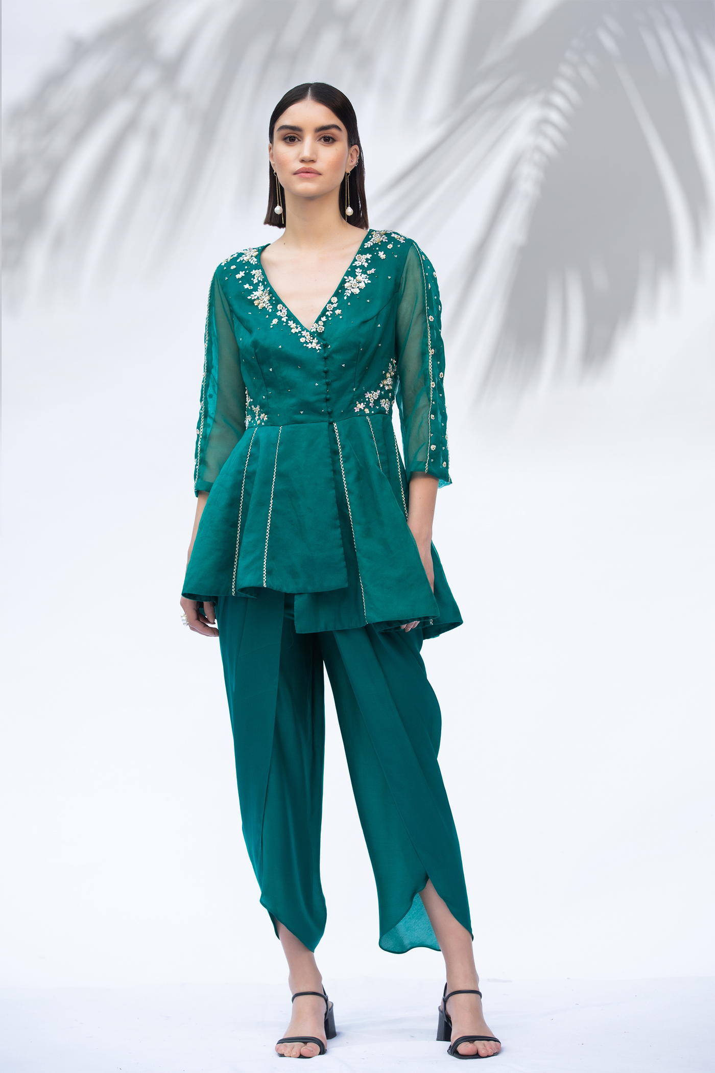 Mandira Wirk Emerald Green Tunic With Dhoti festive indian designer wear online shopping melange singapore