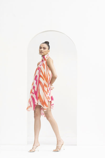 Mandira Wirk Fuchia & Coral Waves Short Dress indian designer wear online shopping melange singapore