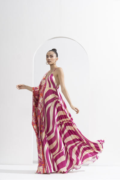 Mandira Wirk Fuschia Print Blocked Kaftan indian designer wear online shopping melange singapore