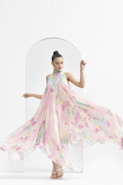 Mandira Wirk Gold Foil Tropical Printed High Low Dress indian designer wear online shopping melange singapore