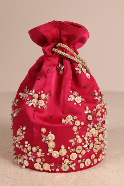 Mandira Wirk Hot Pink Hand Embroidered Potli fashion accessories online shopping melange singapore indian designer