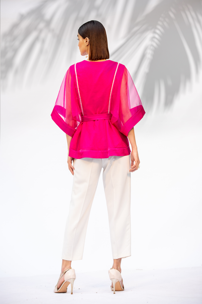 Mandira Wirk Hot Pink Peplum Top With Pant Set western indian designer wear online shopping melange singapore