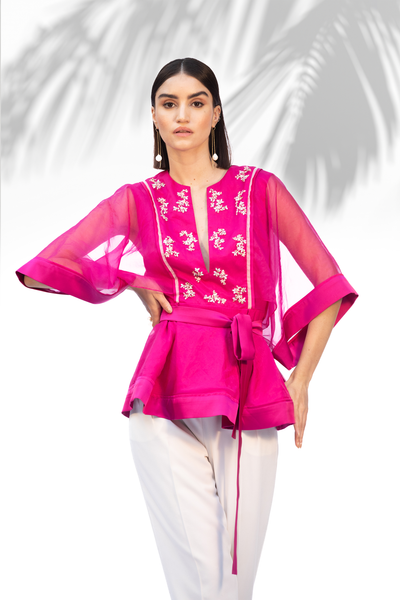 Mandira Wirk Hot Pink Peplum Top With Pant Set western indian designer wear online shopping melange singapore