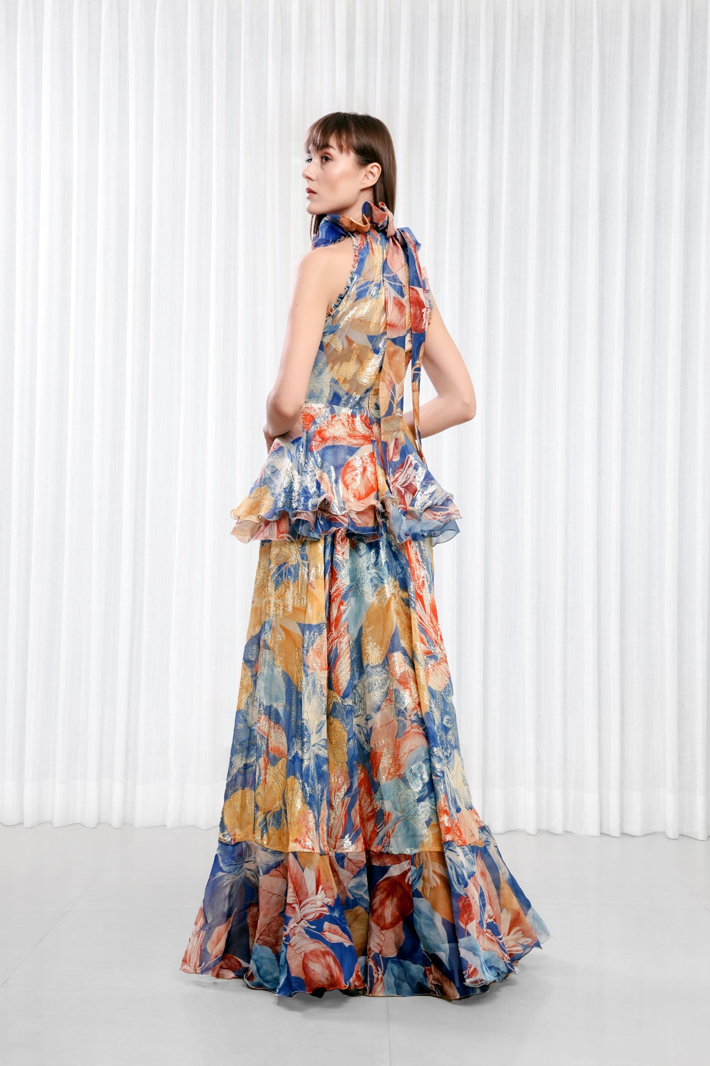 Mandira Wirk Hawaii Printed Dress with Ruffled Neck indian designer wear online shopping melange singapore
