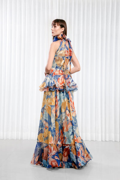 Mandira Wirk Hawaii Printed Dress with Ruffled Neck indian designer wear online shopping melange singapore