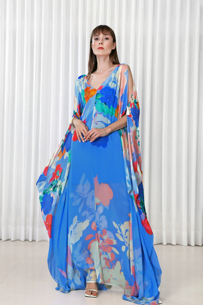 Mandira Wirk Hibiscus Placement Printed Kaftan indian designer wear online shopping melange singapore