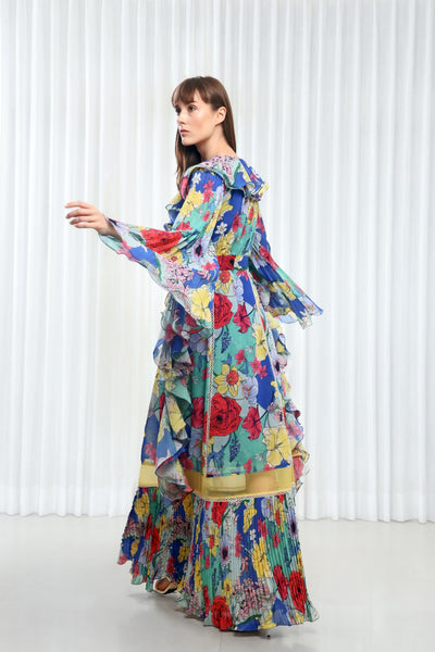 Mandira Wirk Hibiscus Printed Chiffon Dress indian designer wear online shopping melange singapore