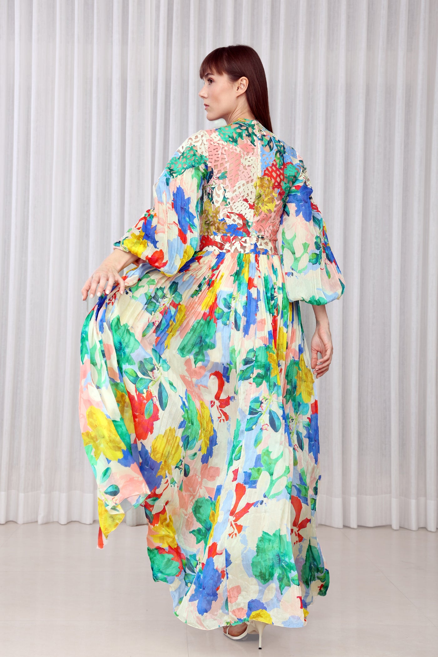 Mandira Wirk Hibiscus Printed Dress with Lazer Cuts indian designer wear online shopping melange singapore