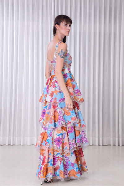 Mandira Wirk Hibiscus Printed Layered Dress indian designer wear online shopping melange singapore