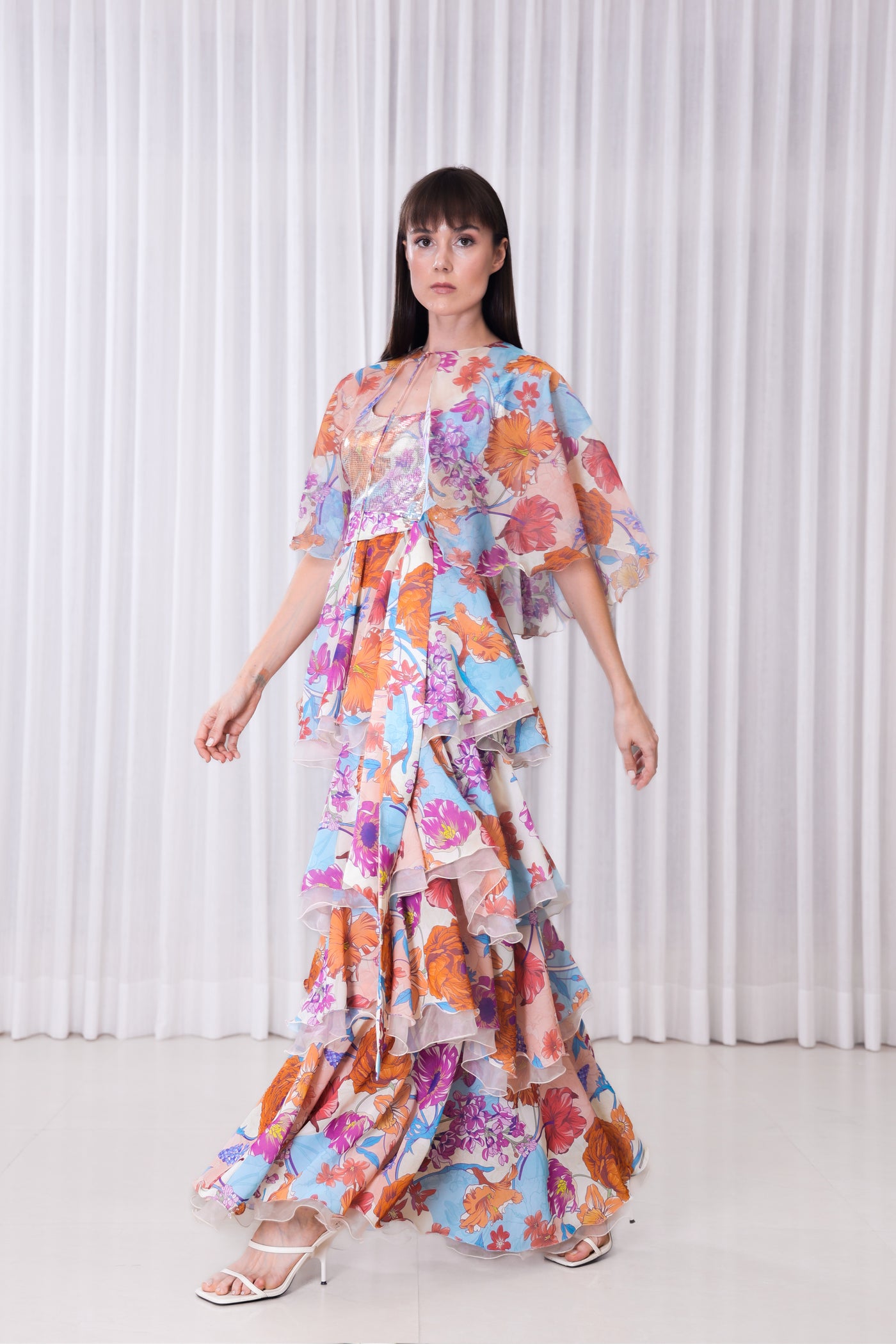 Mandira Wirk Hibiscus Printed Layered Dress indian designer wear online shopping melange singapore