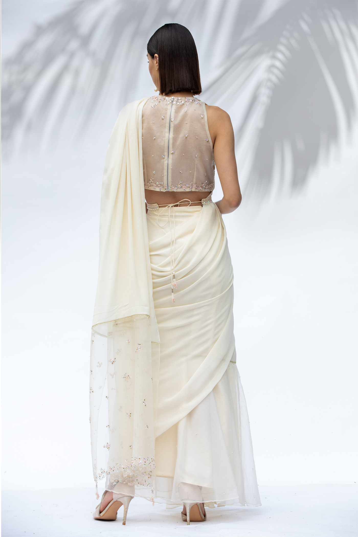 Mandira Wirk Ivory Pre Pleated Saree Set festive indian designer wear online shopping melange singapore