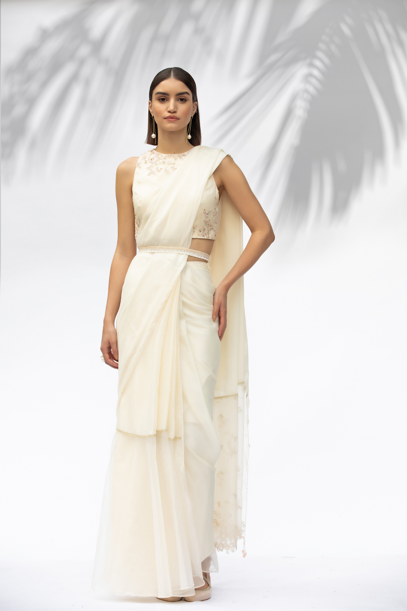 Shop Online Peach Lycra Party Ready Pleated Saree : 224145 -