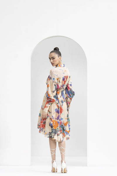 Mandira Wirk Ivory Garden Lurex Printed Dress indian designer wear online shopping melange singapore