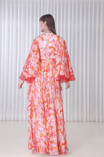Mandira Wirk Maple Leaves Printed Chiffon Dress indian designer wear online shopping melange singapore