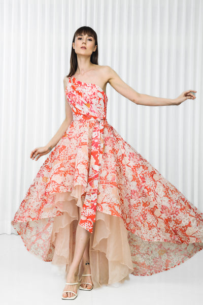 Mandira Wirk Maple Leaves Printed Organza Dress indian designer wear online shopping melange singapore