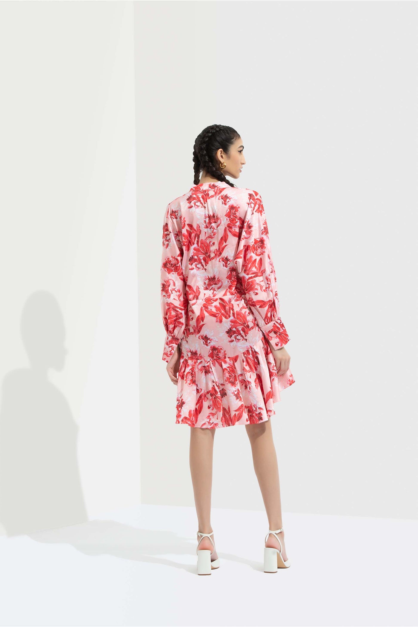 Mandira wirk Mirrai printed satin kimono sleeve dress red western indian designer wear online shopping melange singapore