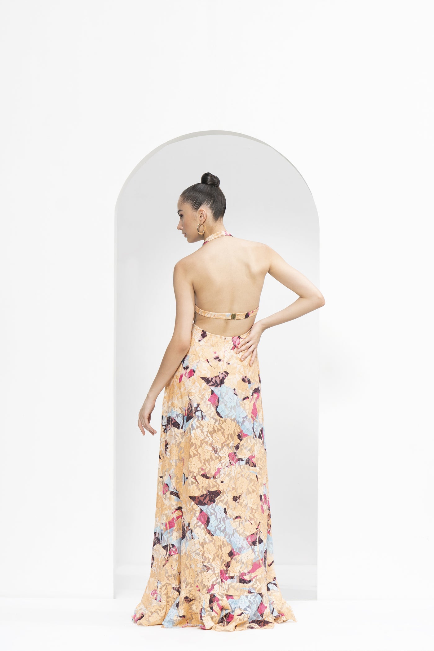 Mandira Wirk Mystic Beige Printed Long Dress indian designer wear online shopping melange singapore