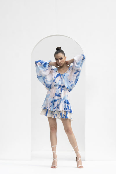 Mandira Wirk Mystic Blue Printed Short Dress indian designer wear online shopping melange singapore
