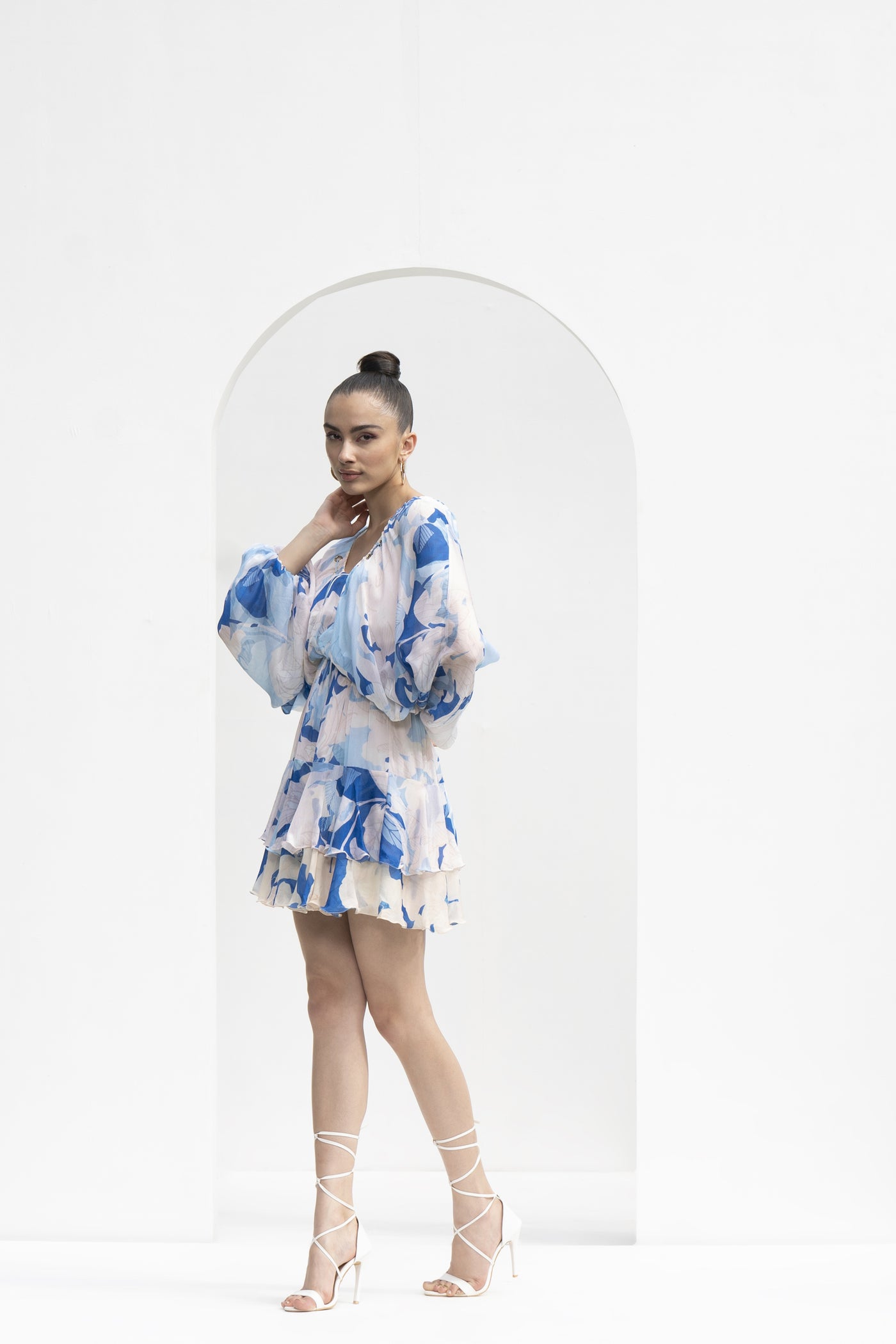 Mandira Wirk Mystic Blue Printed Short Dress indian designer wear online shopping melange singapore