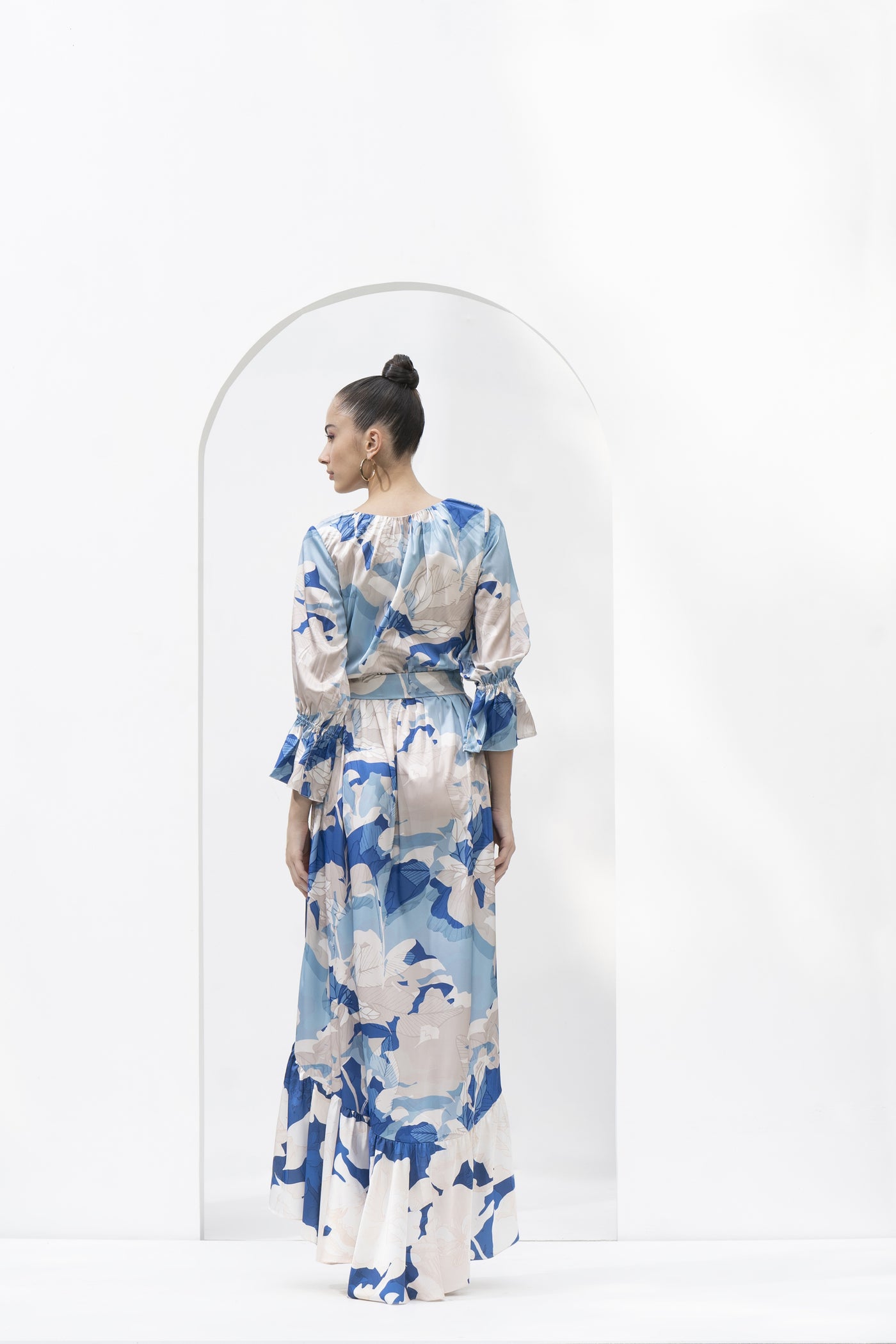 Mandira Wirk Mystic Blue Texture Printed Dress indian designer wear online shopping melange singapore