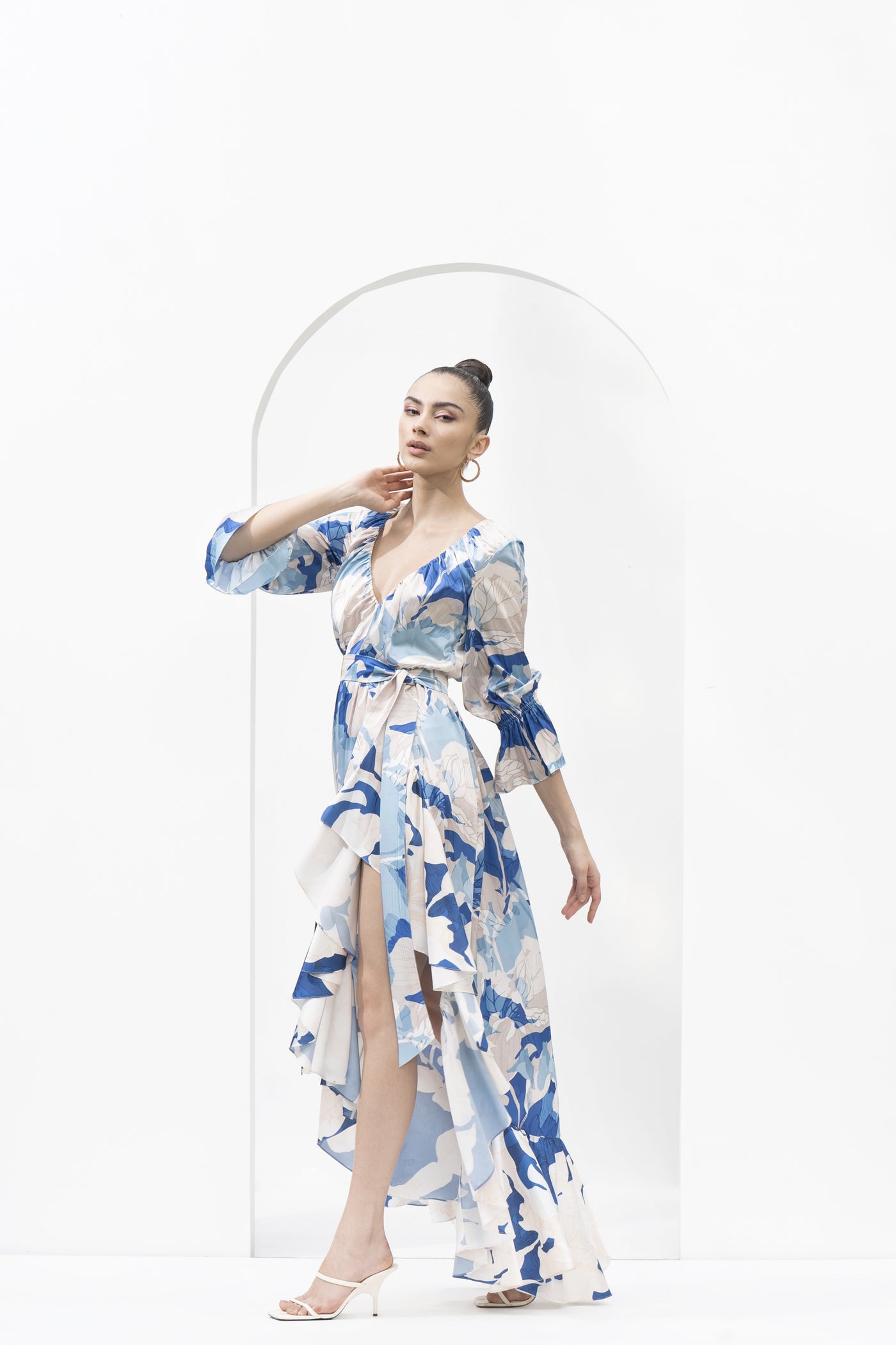 Mandira Wirk Mystic Blue Texture Printed Dress indian designer wear online shopping melange singapore