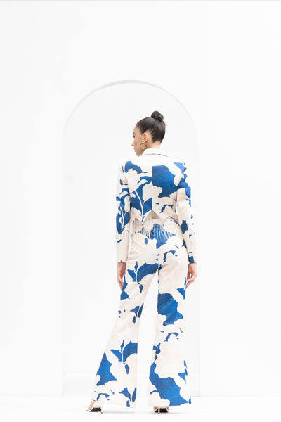 Mandira Wirk Mystic Blue Texture Printed Foma Jacket Set indian designer wear online shopping melange singapore