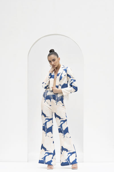 Mandira Wirk Mystic Blue Texture Printed Foma Jacket Set indian designer wear online shopping melange singapore