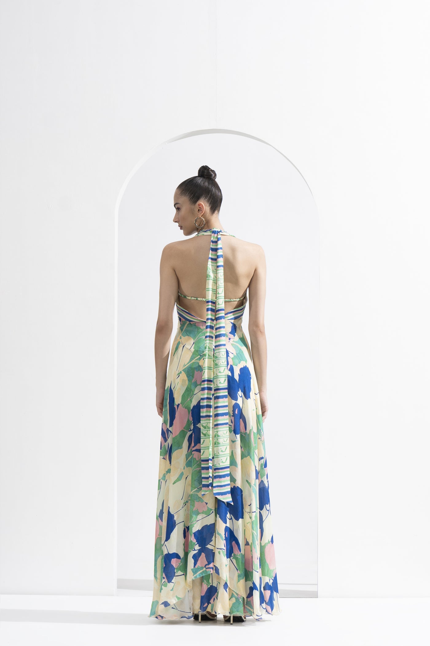 Mandira Wirk Mystic Placement Printed Draped Halter Neck Dress indian designer wear online shopping melange singapore