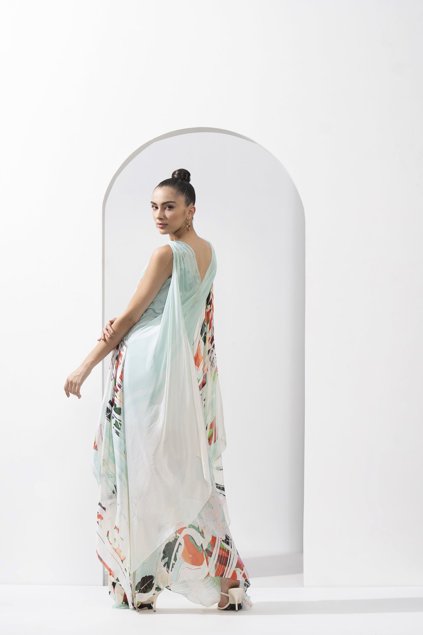 Mandira Wirk Ocean Blue Placement Printed Kaftan indian designer wear online shopping melange singapore