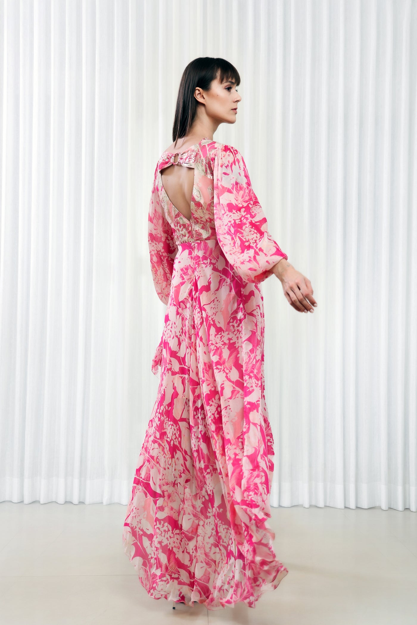 Mandira Wirk Orchid Printed High Low Dress indian designer wear online shopping melange singapore